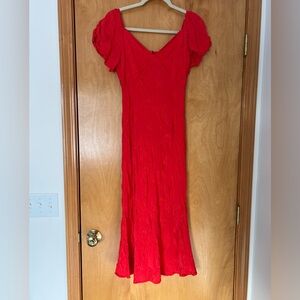 Lulu's Vibrant Red Midi flutter sleeve Dress